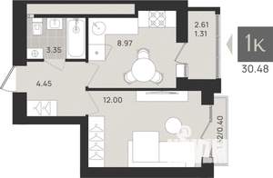 1-к квартира, вторичка, 30м2, 9/9 этаж