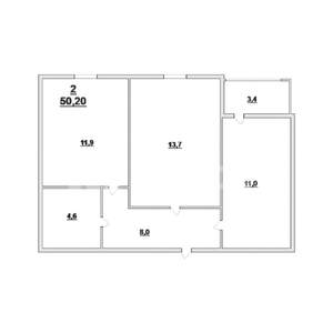 2-к квартира, вторичка, 50м2, 8/9 этаж
