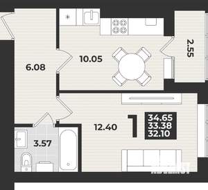 1-к квартира, строящийся дом, 35м2, 3/9 этаж