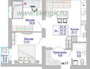 2-к квартира, вторичка, 52м2, 3/8 этаж