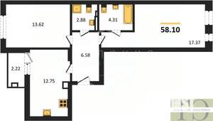 2-к квартира, вторичка, 58м2, 7/9 этаж