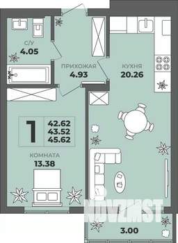 1-к квартира, вторичка, 44м2, 8/8 этаж