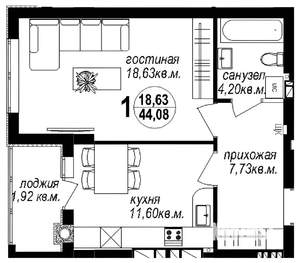 1-к квартира, вторичка, 47м2, 2/10 этаж