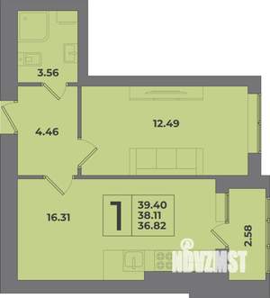 1-к квартира, вторичка, 39м2, 1/8 этаж