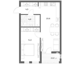 1-к квартира, вторичка, 46м2, 2/18 этаж