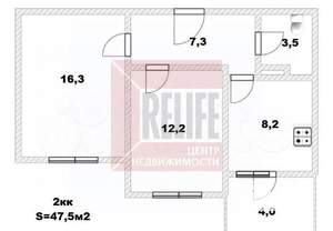 2-к квартира, вторичка, 47м2, 1/5 этаж