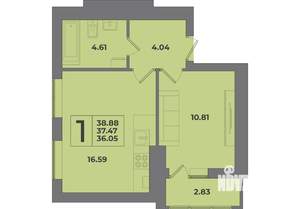 1-к квартира, строящийся дом, 39м2, 1/8 этаж