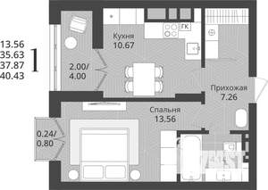 1-к квартира, строящийся дом, 38м2, 9/9 этаж