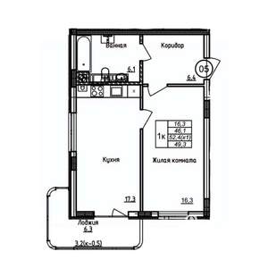 1-к квартира, вторичка, 49м2, 1/9 этаж
