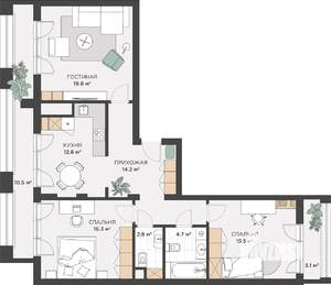 3-к квартира, сданный дом, 93м2, 6/12 этаж