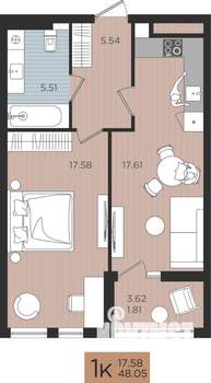 1-к квартира, вторичка, 48м2, 7/10 этаж