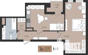 1-к квартира, вторичка, 54м2, 2/10 этаж