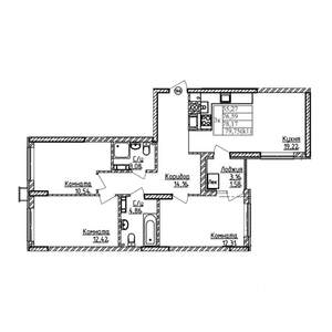 3-к квартира, строящийся дом, 78м2, 7/9 этаж