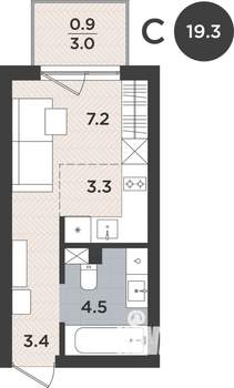 1-к квартира, вторичка, 19м2, 1/9 этаж