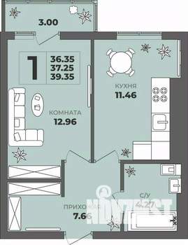 1-к квартира, вторичка, 37м2, 4/8 этаж