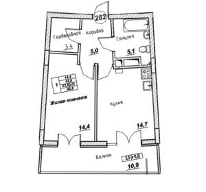 1-к квартира, вторичка, 46м2, 6/7 этаж