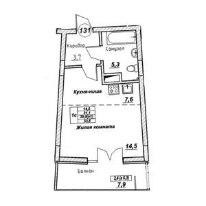 Студия квартира, вторичка, 34м2, 3/7 этаж