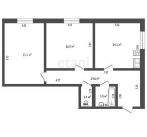 3-к квартира, вторичка, 74м2, 4/4 этаж