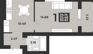 1-к квартира, вторичка, 34м2, 3/9 этаж