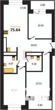 3-к квартира, сданный дом, 76м2, 1/9 этаж
