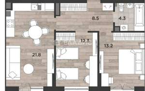 3-к квартира, вторичка, 70м2, 2/12 этаж