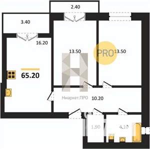 2-к квартира, сданный дом, 65м2, 3/4 этаж