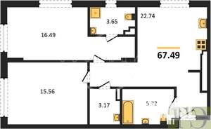 2-к квартира, вторичка, 67м2, 1/4 этаж