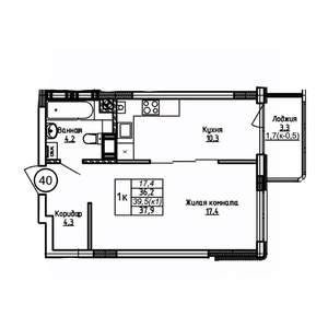 1-к квартира, вторичка, 38м2, 4/9 этаж