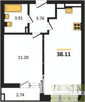 1-к квартира, вторичка, 38м2, 7/9 этаж