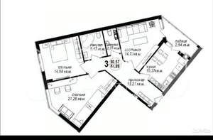 3-к квартира, вторичка, 84м2, 2/10 этаж