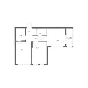 2-к квартира, строящийся дом, 54м2, 9/18 этаж