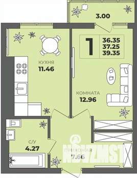 1-к квартира, строящийся дом, 37м2, 6/8 этаж