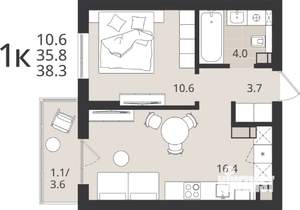1-к квартира, вторичка, 36м2, 4/9 этаж