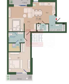 1-к квартира, вторичка, 77м2, 9/9 этаж