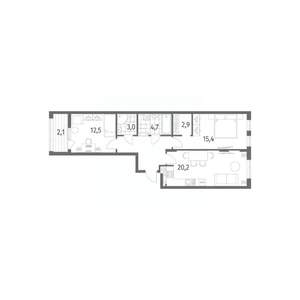 2-к квартира, строящийся дом, 70м2, 6/8 этаж