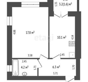 1-к квартира, вторичка, 38м2, 4/4 этаж