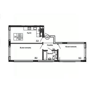 2-к квартира, вторичка, 59м2, 1/9 этаж