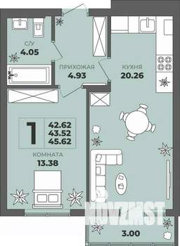 1-к квартира, вторичка, 44м2, 4/8 этаж