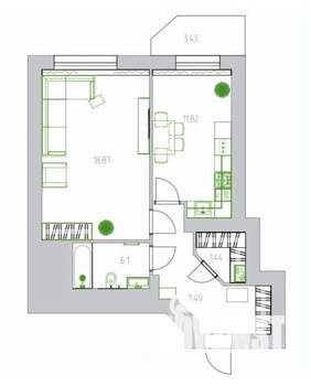 1-к квартира, вторичка, 48м2, 5/12 этаж