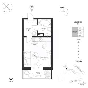 Студия квартира, вторичка, 35м2, 7/7 этаж