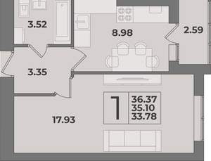 1-к квартира, вторичка, 36м2, 9/9 этаж
