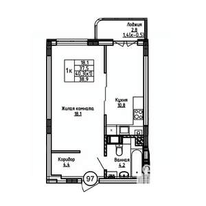 1-к квартира, вторичка, 39м2, 2/9 этаж