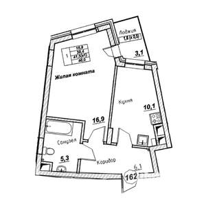 1-к квартира, вторичка, 40м2, 7/7 этаж