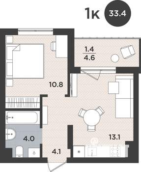 1-к квартира, вторичка, 33м2, 4/9 этаж