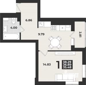 1-к квартира, вторичка, 38м2, 5/9 этаж