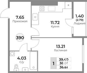 1-к квартира, вторичка, 38м2, 6/10 этаж