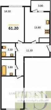 2-к квартира, вторичка, 61м2, 3/9 этаж