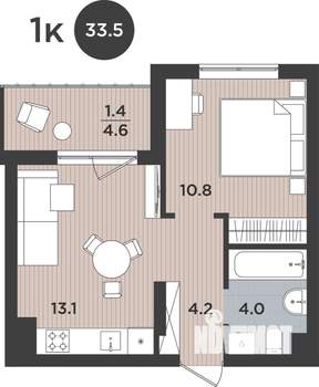 1-к квартира, вторичка, 34м2, 6/9 этаж