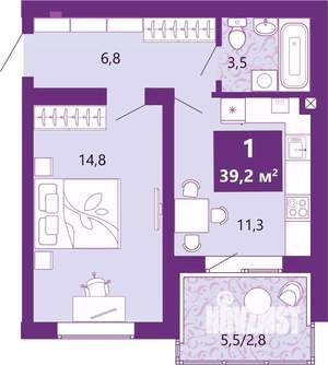 1-к квартира, вторичка, 40м2, 4/4 этаж