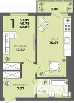 1-к квартира, вторичка, 41м2, 6/8 этаж